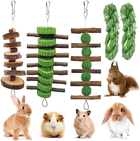 5pcs Hanging Rabbit Chew Toys Hay Ball Apple Stick Wood Pet Snack