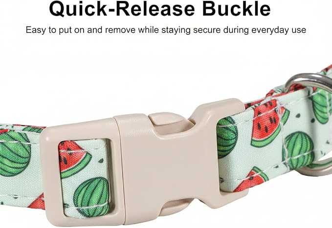Summer Dog Collar for Large Dogs, Cute Dog Collar with Watermelon Pattern and Pendant, Green Pet Collar with Soft Cotton Fabric and Robust Buckle