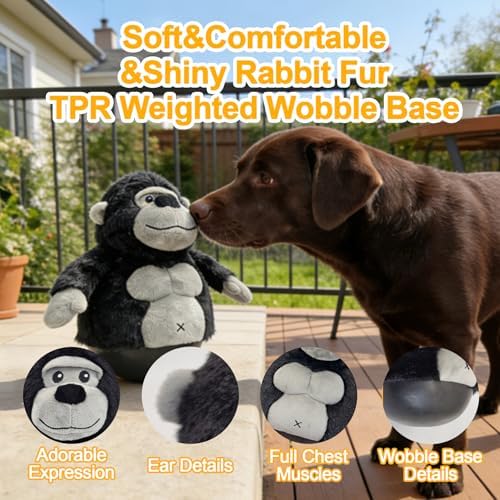 Black Gorilla Plush Wobble Dog Toy with Weighted Base Cute Soft Funny Gorilla Stuffed Animal Squeaky Dog Toy Interactive Roly-Poly Dog Toy for Small Medium Large Dogs Toy Gift 23cm/9.06in