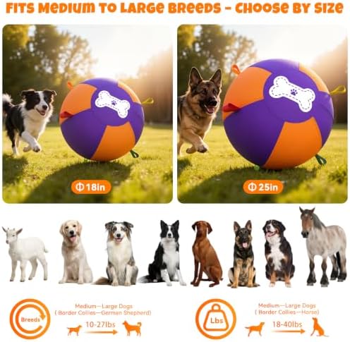 3.0 Upgraded Herding Ball for Dogs - 25" Heavy-Duty Interactive Dog Toy,Reinforced Oxford Cover & Loops,Thick PVC Bladder,Fast Pump,Outdoor Herding Toy for Border Collie,Australian Shepherd