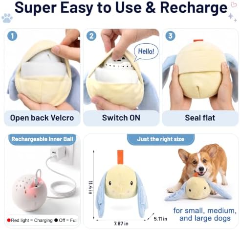 Interactive Dog Toys - Wiggly Bunny Plush with Real-Time Voice Playback, Treat-Dispensing, Vibrating, Squeaky & Crinkle, USB Rechargeable, Pet-Safe & Washable for Puppies to Large Dogs