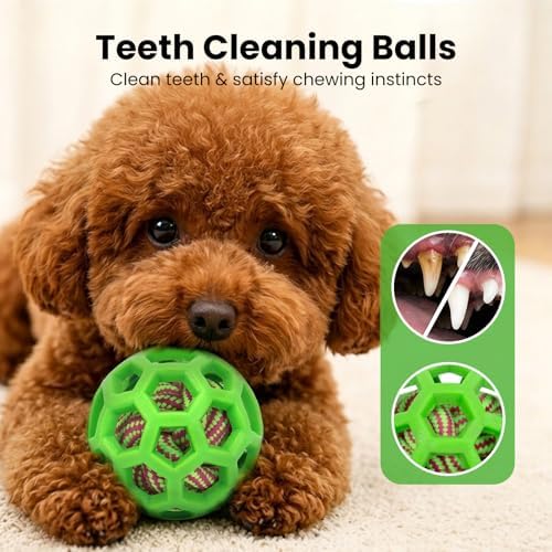 HGB 3.2" Dog Toy Ball for Aggressive Chewer, Tough Rubber, Cotton Rope Ball
