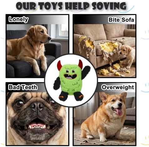 Monster Plush Squeaky Dog Toy Crinkle Dog Chew Toy for Small Medium Large Dogs, Green