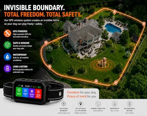 GPS Wireless Dog Fence,Dog Fencing System, GPS Dog Collar with App,Virtual Fence & Smart Training Collar Covers up to 6999 Ft