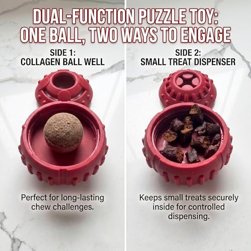 SPOT Seek-A-Treat Double Puzzle Ball Dog Toy, 3.25 in Durable Rubber Treat Dispenser with Dual Openings for Mental Stimulation & Long-Lasting Play, for Dogs up to 50 lbs