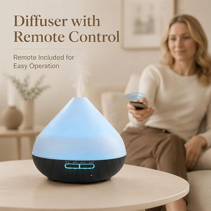 Essential Oil Diffuser 550ML Large Capacity with Remote for Home | Auto-off Functuon,Remote Control,7 LED Color Light,Timer Setting for Large Room Living Room Office Bedroom