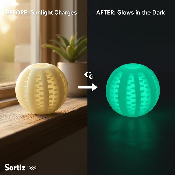 Glow in the Dark Treat Dispensing Dog Ball, Interactive Slow Feeder