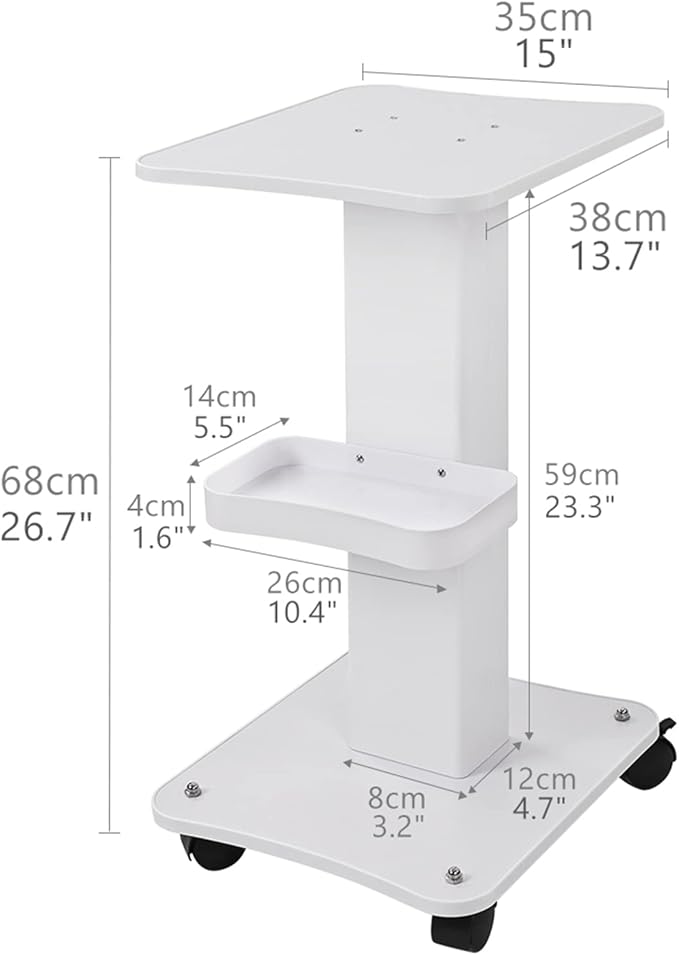 Beauty Trolley Cart with Wheels, 3 Tier Aluminum Beauty Rolling Cart, Hair Salon, Spa Salon, Vacuum Therapy Machine Trolley, Load 135lbs, 26.7 x 13.8 x 15 inch