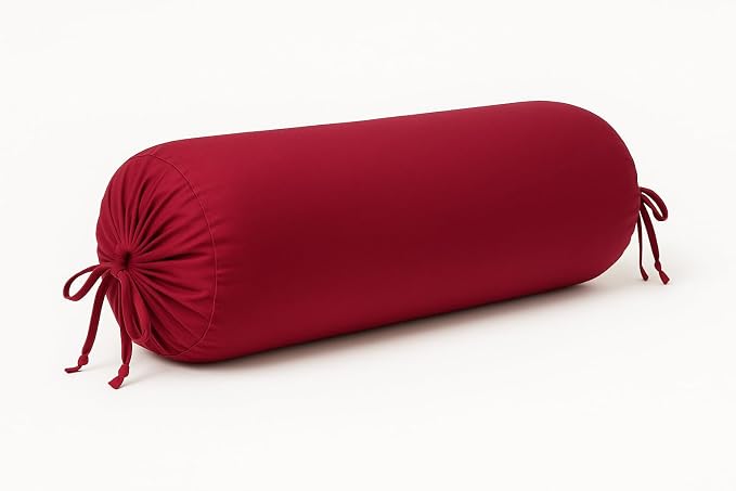 Round Bolster Cover Cervical Neck Roll Cotton Pillowcase for Cylindrical Pillow with Drawstring Closure Neck Pillow case 6" x 18" (15 x 45 cm) Burgundy