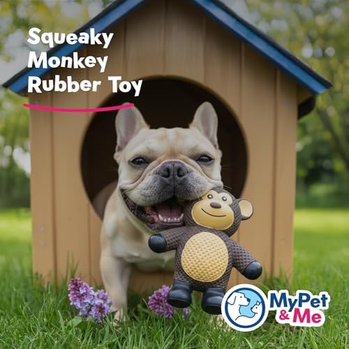 My Pet & Me Rubber Squeaky Dog Toys for Small Dogs and Puppies, Soft Latex Squeak Toy for Light to Moderate Chewers, Teething and Fetch Play with Squeaker (Brown Monkey, 4.3 Inch)