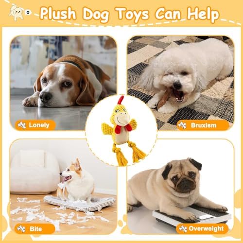Plush Squeaky Knot Dog Toys, Interactive Chew Toys (Yellow Chicken)