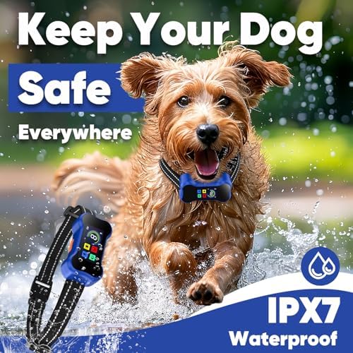 GPS Wireless Dog Fence with Free App, Electric Fence System with Training, Portable Fence for Outdoor Use, Rechargeable Waterproof Flexiable Adjustable for Large Medium Dogs (Blue)