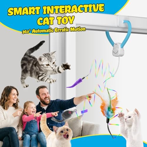 Interactive Automatic Cat Toy, 360° Rotating Feather Wand, Type-C