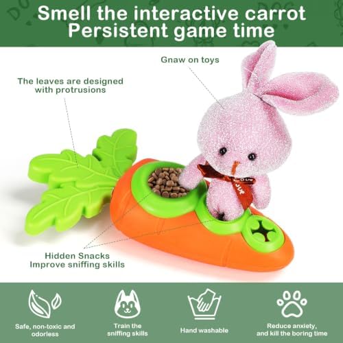 1 Pack Carrot Shaped Dog Hide Food Toy, Interactive Snuffle Foraging Puzzle Treat Dispenser, Tough TPR Dental Chew Toy, Reduce Anxiety Boredom for Medium Large Dogs 25-80 Lbs