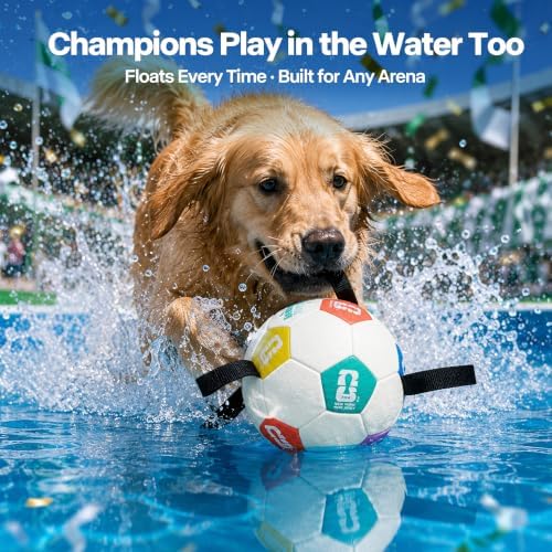 FIFA® Licensed 6 Inch Dog Soccer Ball with Straps, Dog Tug Ball