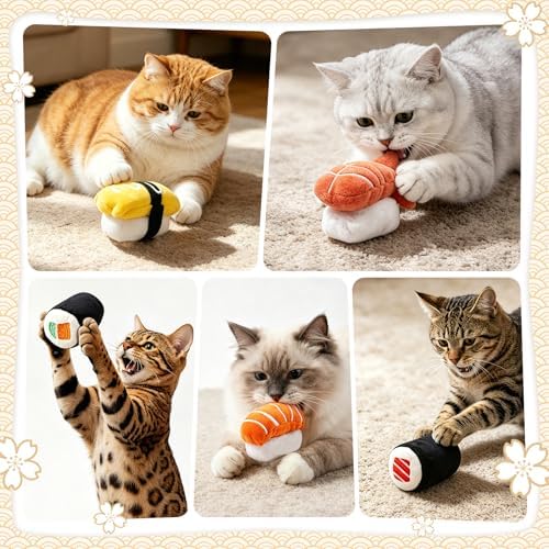 CiyvoLyeen Plush Sushi Catnip Toys for Indoor Cats 6 Pack