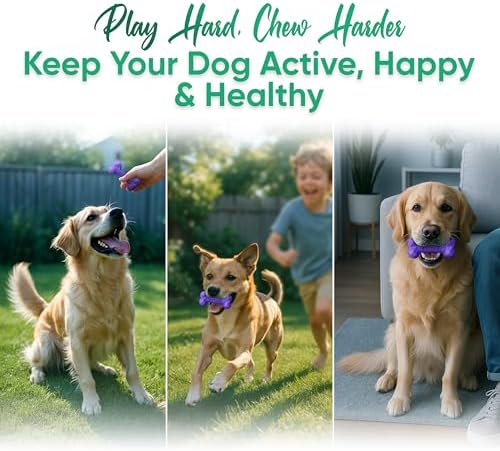 Natural Rubber Dog Toys for Small Dogs & Puppies - Durable Dental Dog Bone Toy for Indoor & Outdoor Play - Interactive Tough Teething Toy for Boredom Relief - For 25 lbs Small Dogs (Purple)