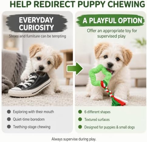 Puppy Chew Toys, 6 Pack Puppy Teething Toys for Small Breed, Soft Rubber Cute Green Dog Toys, Eco-Friendly, Teeth Cleaning Interactive for Small Dogs (Basket not Included)
