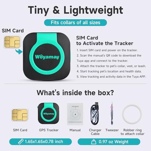Woyamay GPS Tracker for Dogs & Cats, Real-Time Location & Virtual Fence