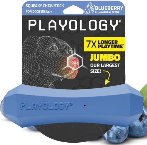 Playology Squeaky Chew Stick - Scented Dog Toy - Jumbo, Blueberry Scent