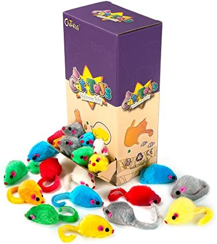 CHIWAVA 36PCS 4.1'' Furry Cat Toy Mice Rattle Small Mouse Interactive Play