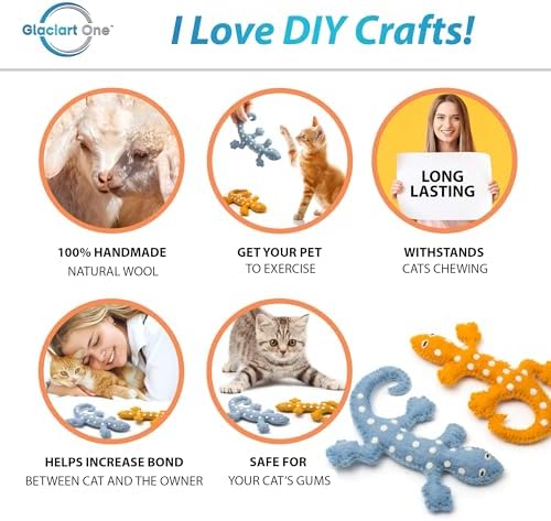 Glaciart One Felt Lizard Cat Toy – 2 Pcs | Soft Fuzzy Enrichment 100% Natural Wool - Interactive Catnip Play Cat Toy Set - Safe for Pets, Non-AZO Colored Dyes