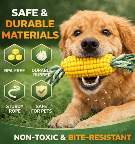 4.37 inch Corn Cob Dog Toys for Aggressive Chewers, Rubber Teething Toys