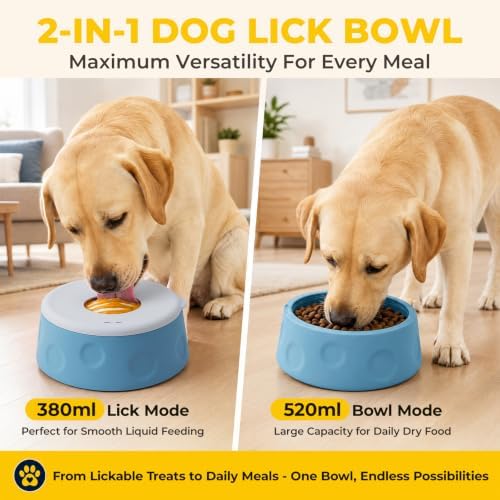 Slow Feeder Dog Bowl with Rolling Ball, Interactive Dog Lick Bowl