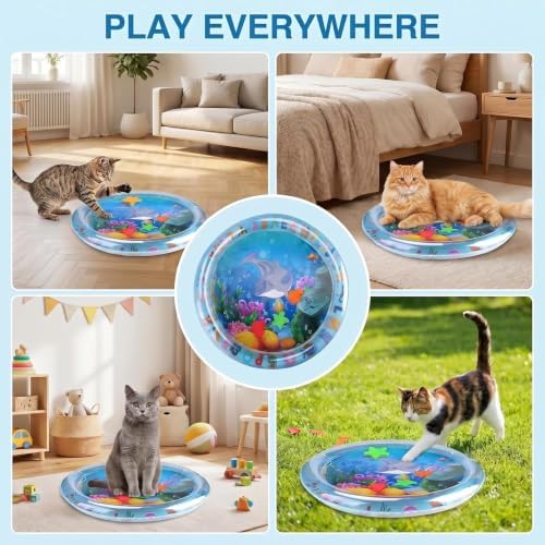 2 Pieces Upgraded Thickened Cat Water Mat,Water Sensory Play Mat with Fish