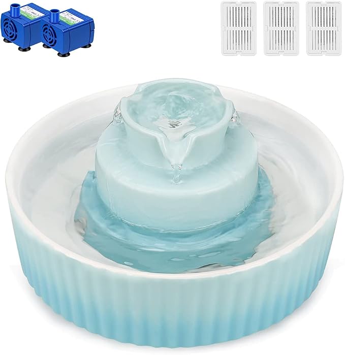 Wonder Creature Ceramic Cat Water Fountain, Stable Cupcake Design, 71oz | 2.1L Pet Fountain with Anti-Tip Ceramic Design, 2 Quiet Pumps, 360° Water Flow, 3 Filters for Cats and Dogs