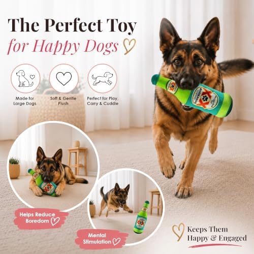 Dog Diggin Designs Dogs Equis Cerveza Plush Dog Toy | Luxury-Inspired Parody Beer Bottle Dog Toy with Squeaker, Soft Plush Novelty Dog Toy – Shaken, Not Stirred!