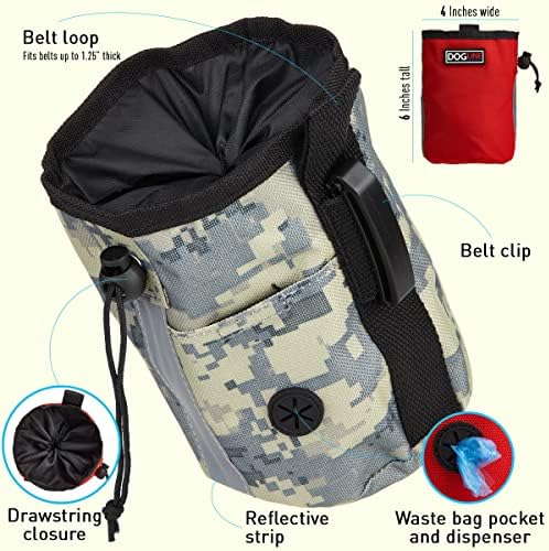 Dogline Dog Treat Pouch: Puppy Training Bag, Pet Kibbles and Snacks Holder, Litter Waste Bags Dispenser with Adjustable Drawstring Closure, Large Capacity with Mesh Pocket, Strong Nylon Material