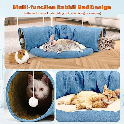 BWOGUE Bunny Tunnel Bed, 2-in-1 Collapsible Rabbit Tunnel Hideout with Mat