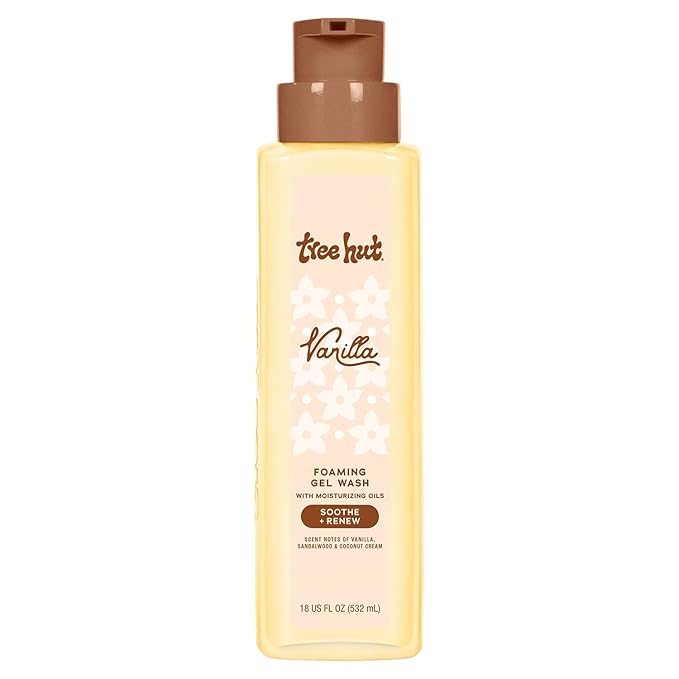 Tree Hut Vanilla Foaming Gel Body Wash, Mothers Day Gifts, Hydrating & Moisturizing Shower Gel for Soft, Smooth Skin, Warm Cozy Scent, 18 fl oz