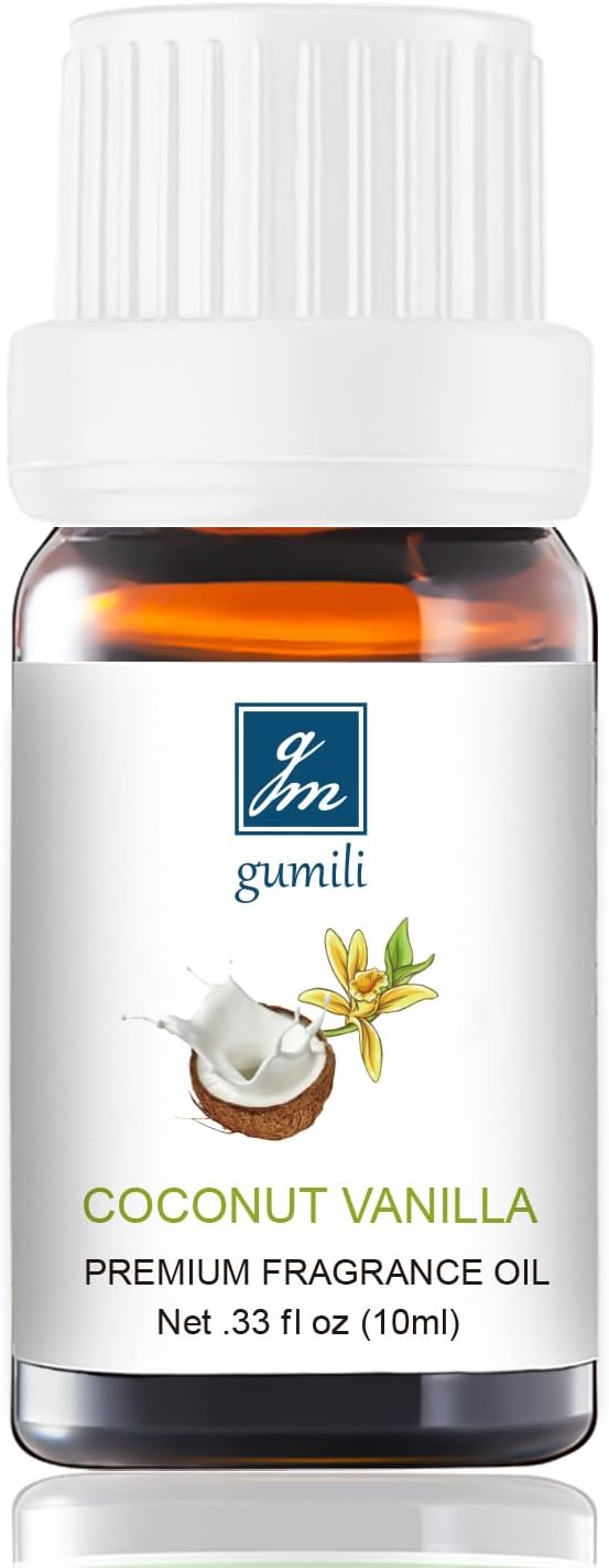 GM Gumili Coconut Vanilla Perfume - Pure Organic Scent for for Aromatherapy, Diffusers, Spray, Skin & Hair Care, Massage, DIY Candles & Soap - 10mL