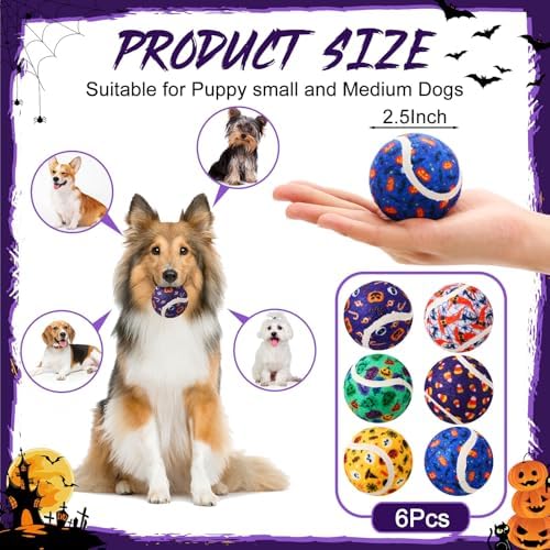 Civaner 6 Pcs Halloween Dog Toys Bulk, 2.5 Inch Squeaky Tennis Balls
