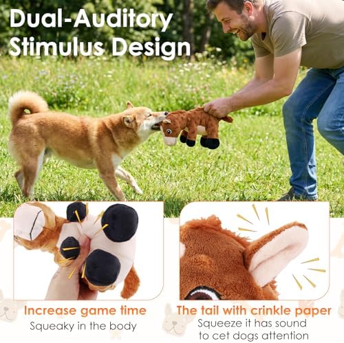 Plush Horse Dog Toy with Squeaker and Crinkle Ears, 6 x 8 x 8 inch