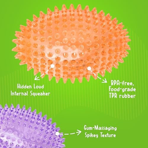 Gnawsome™ 4.5” Spiky Squeaker Football Dog Toy - Large, Cleans Teeth and Promotes Good Dental and Gum Health for Your Pet, Colors Will Vary,All Breed Sizes