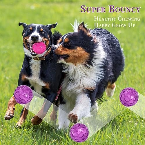 3'' Squeaky Dog Toy Balls for Lagre Medium Puppy, Indestructible Dog Balls for Playing, Fetching & Retrieving, Durable Aggressive Chewers, 3 PCS Green+Purple+Red