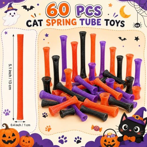 Leitee 60 Pcs Cat Spring Toys Kitten Tubes,Black, Orange, and Purple