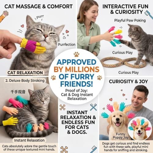Finger Gloves Cat Teaser Toys, 10PCS Interactive Kitten Teething Mittens, Soft Silicone Pet Training Toys for Indoor Cats, Assorted Colors
