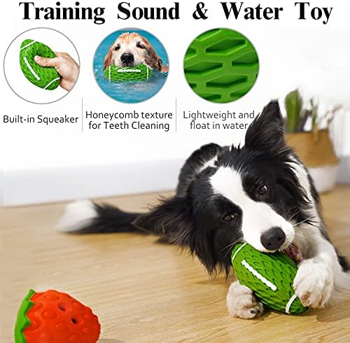 MewaJump Dog Chew Toys for Aggressive Chewers Rubber Squeaky Dog Toy 3 Pack