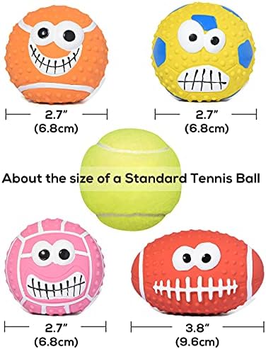 SCHITEC Squeaky Dog Ball, [4 Pack] Latex Rubber Dog Squeak Toys, 2.7'' Soft Bouncy Fetch Balls for Medium Small Pets Interactive Play