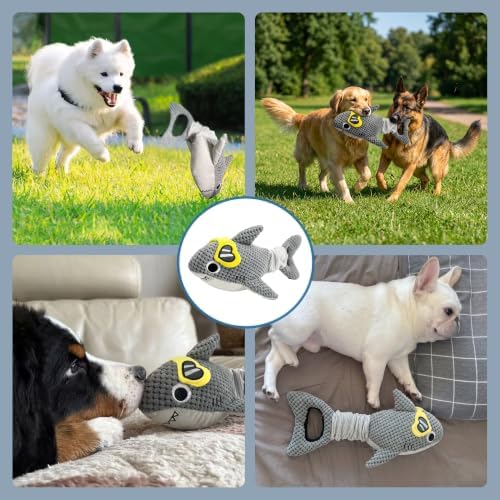 Squeaky Dog Toys for Large Dogs – Interactive Plush Shark Toy