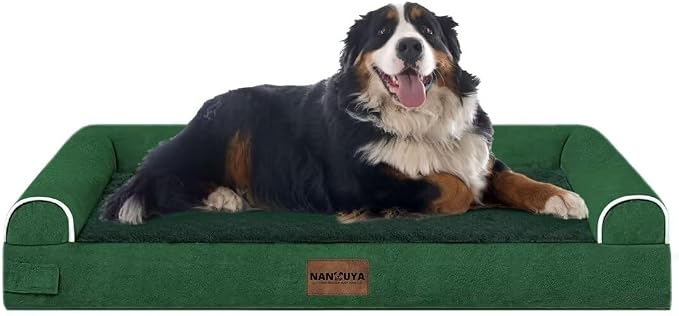 Orthopedic Dog Bed for Jumbo Dogs, 53 x 42 Inch, Emerald | Egg crate foam for joint support, 3-sided bolster pet sofa, waterproof lining, washable cover, and non-skid base