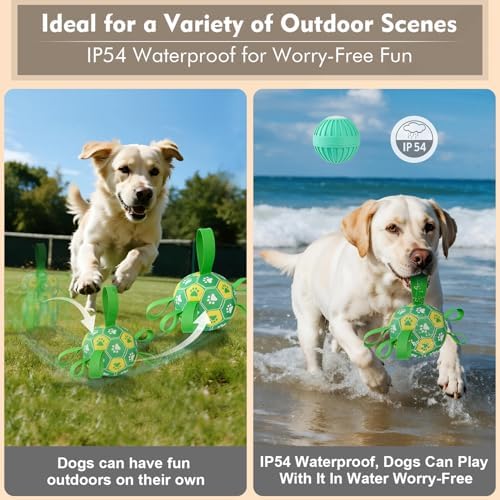 Interactive Dog Toys Dog Soccer Ball to Keep Them Busy(Green) | Durable Automatic Moving Jumping Dog Balls with Straps for Small/Medium/Large Dogs,Rechargeable,Not for Aggressive Chewers