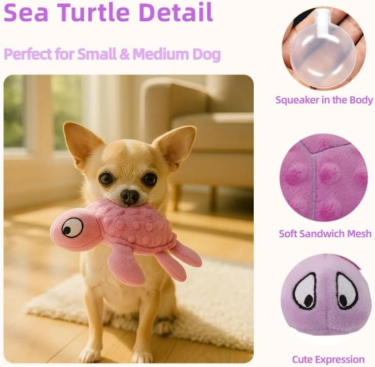 Plush Turtle Dog Toy with Squeaker for Small Dogs and Puppies