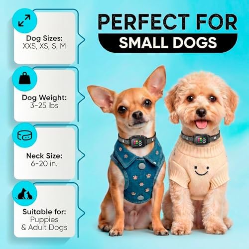 2 Pack Tiny Bark Collar for Small Dogs 5-15 lbs and Puppies - No Shock Anti Barking Collar - Rechargeable Smart Collar for Dog Training with 7 Sensitivity Levels and 3 Beep&Vibration Modes
