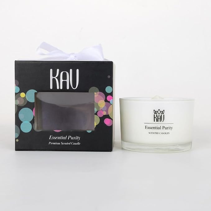 Scented Candles for Home Décor - KAV Dancing Rain Premium Scented Candle for Women Men, Embedded Stone and Soy Wax in 3 oz Glass Jar, Natural Aromatherapy (Essential Purity)