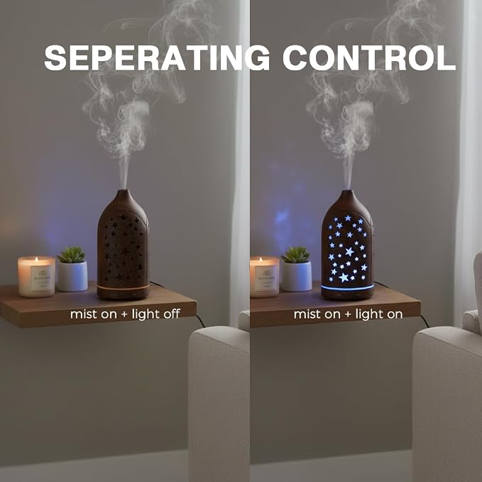 Aromatherapy Diffusers,7.1''x3.5''Diffuser with 3 Essential Oil Set | 200ml Office Desk Humidifier with 7 LED Colors Night Lights,Automatic Shut-off for Small Space Home Decor Gift(Star)